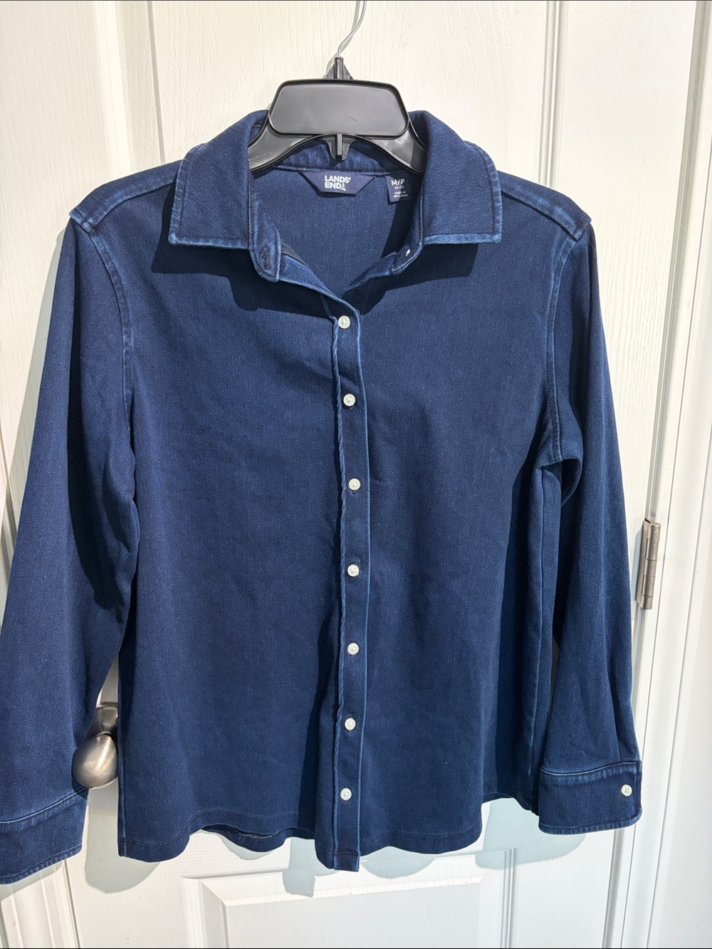 NWOT Lands' End Deep Navy stretchy denim Button-Down Shirt